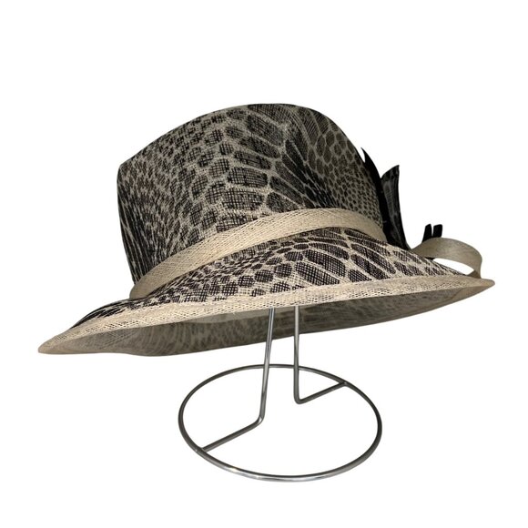 Animal Print Wide Brim Hat Black & cream/White Feather By Something Special - Picture 6 of 16